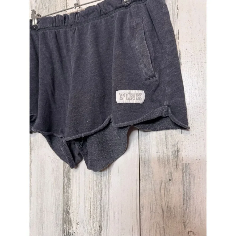 Victoria’s Secret PINK Lounge Shorts Women’s Large Black Scallop Hem Pocket Logo